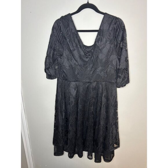 Lane Bryant Women's Black Lace V-Neck 3/4 Sleeve Dress back zipper Size 14 Midi - Picture 2 of 8